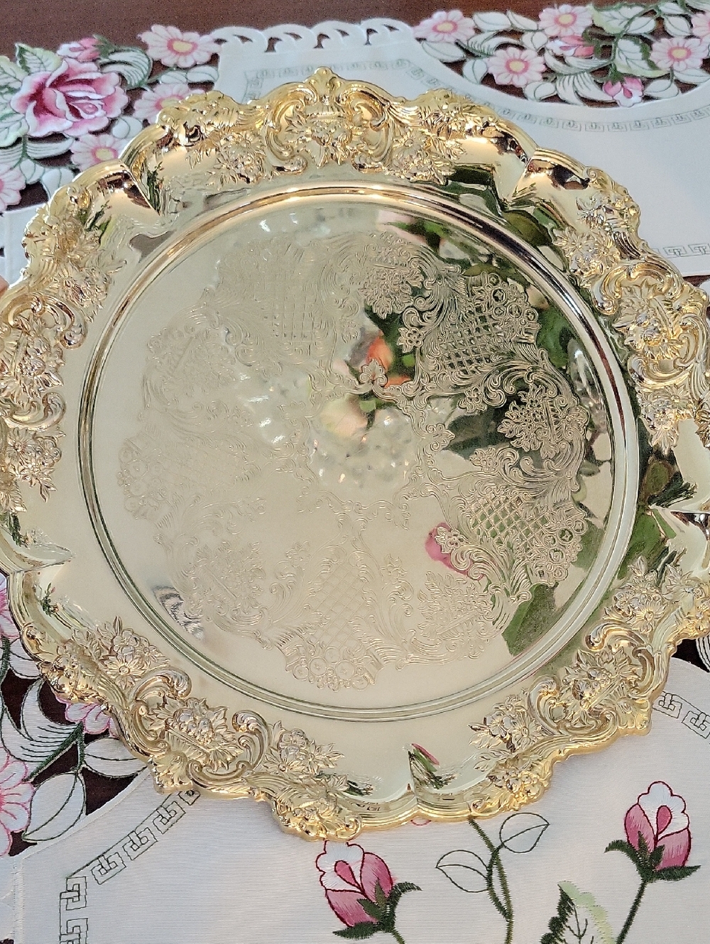 24K Plated Ornate Serving Tray - Elegant Home Made In USA By W.M.F.Inc.12"